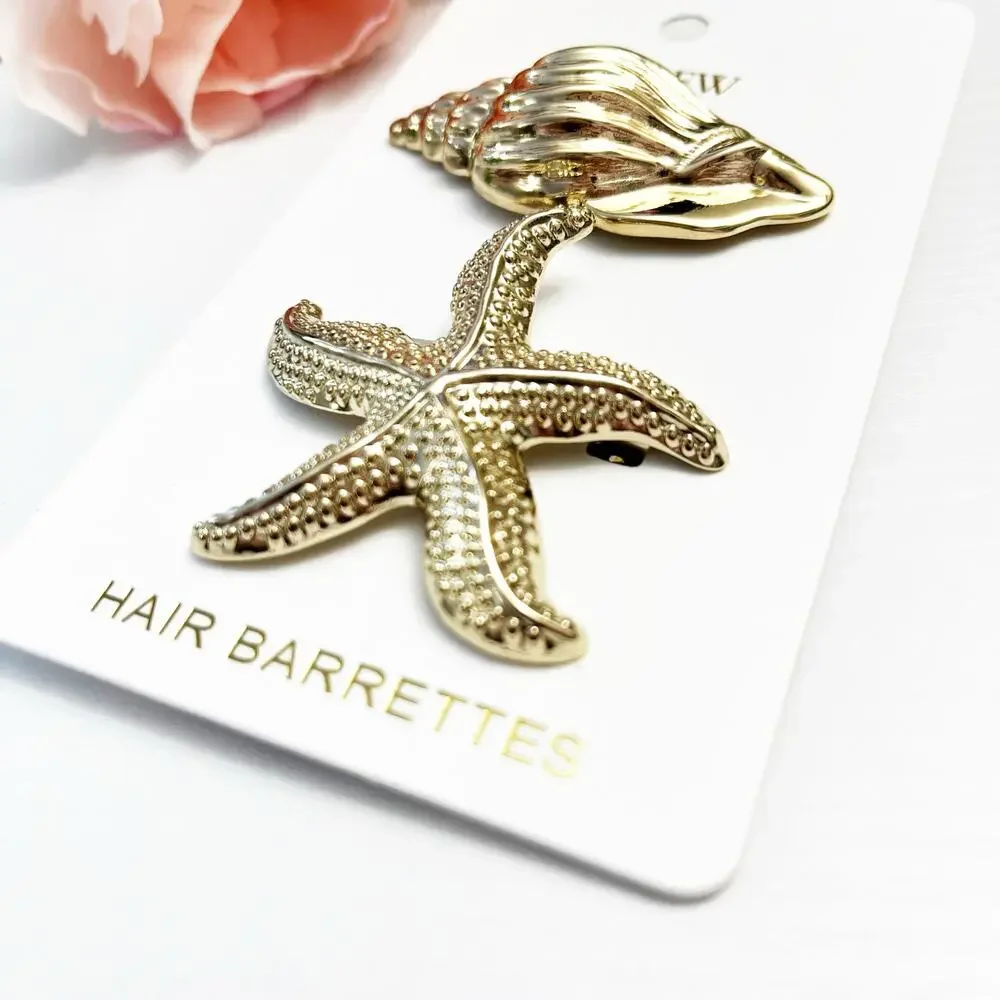 NEW J. Crew Factory Gold Tone Shell & Starfish Hair Barrettes